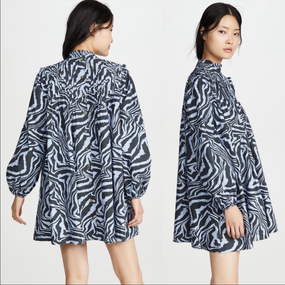 Ganni blue printed poplin dress